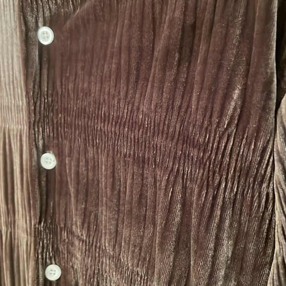 Velveteen Button Down Textured Mocha Elastic Gathered Sleeve Top - Picture 2 of 7